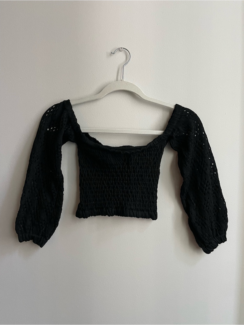 Black Smocked Off-Shoulder Peasant Top